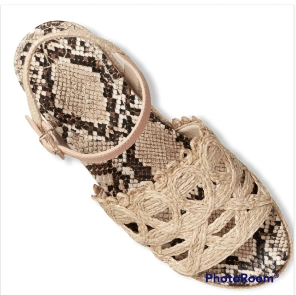Jessica Simpson Camilia Rattan Wedge Platform Sandal Snake Print Ankle Strap 6.5